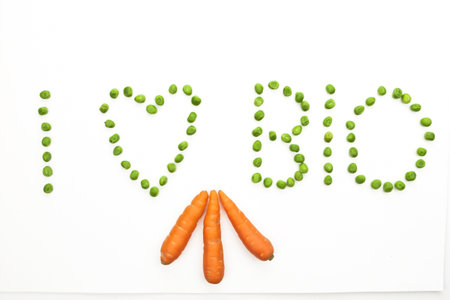 peas which are writing I love Bioの写真素材
