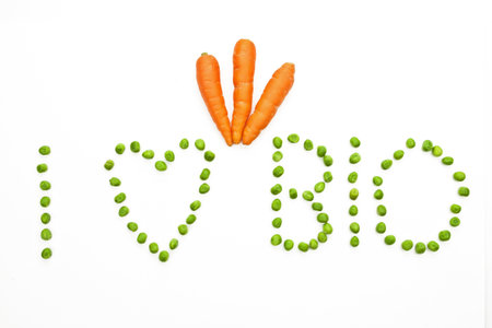 peas which are writing I love Bioの写真素材