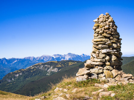 A landmark on the road in the mountains of the Appennines Tuscan-Emilianの写真素材