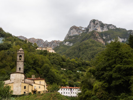 Typical landscape of Alta Versilia with the background of the Apuan Alpsの写真素材