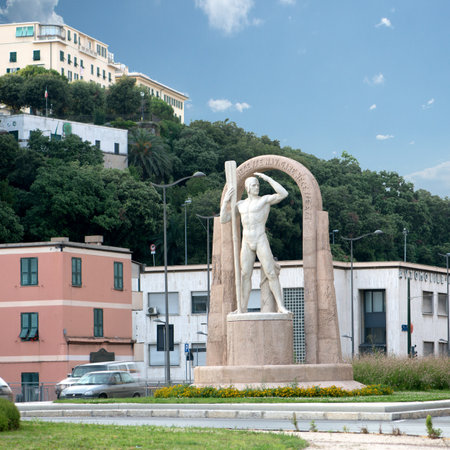 monument erected near the roundabout of Piazzale Kennedy in Genoaの写真素材