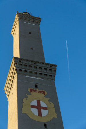 lantern of Genoa and a jet at high altitudeの写真素材