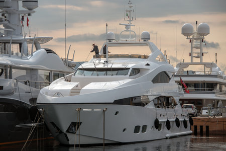 yacht washing with water and detergent productsのeditorial素材
