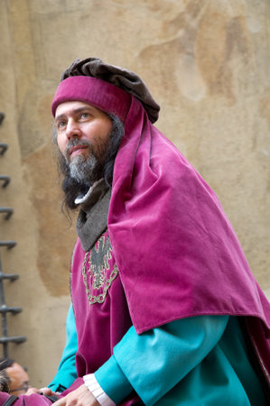 GENOA, ITALY - 8 JUNE 2014 - Unidentified people during the historical parade of the Maritime Republics Palioのeditorial素材