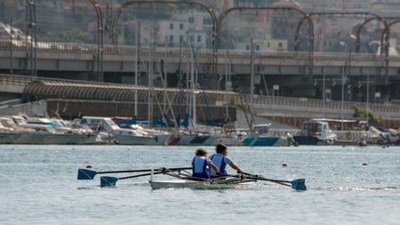 Two rowing athletes during a raceのeditorial素材