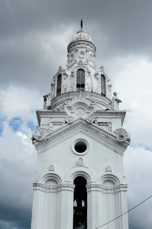 Bell tower of the Cathedral of Quitoの写真素材