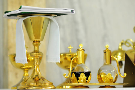 Golden cups of celebration in the church.
