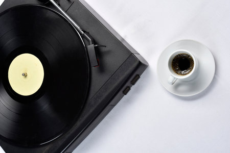 old vinyl record with coffee.の写真素材