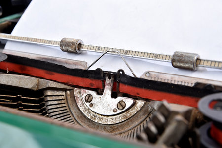 antique green typewriter, analogical typingの写真素材