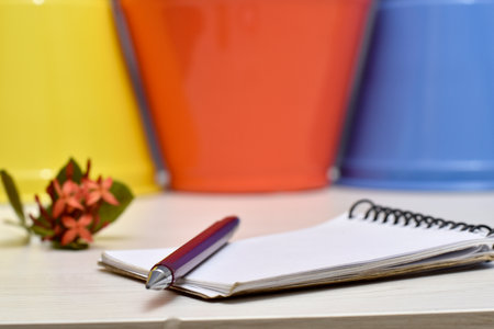 notebook on the table with notepad.の写真素材
