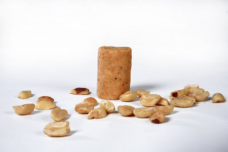 delicious brazilian peanuts peanut butter typical of june party isolated over wooden table