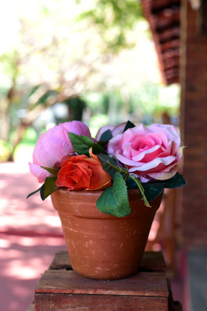 Decorative wreath, wooden reed support for flower arrangementの写真素材