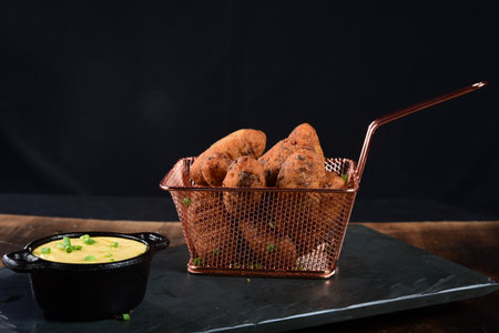 fried cod cake with potato, fish, gourmet food, with herbs eye restaurant food