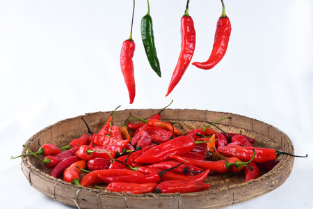 red pepper pickles spicy natural food, natural vegetable condiment and spicy food seasoning on white...