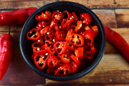 red pepper chopped into pieces pickles spicy natural food