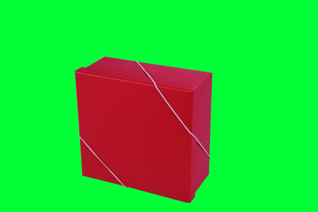 gift box packaging case with lid closed isolated on green chroma key background ideal for clipping