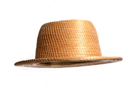 golden capim hat brazilian craft natural straw broad brim hat isolated on white backgroundの写真素材