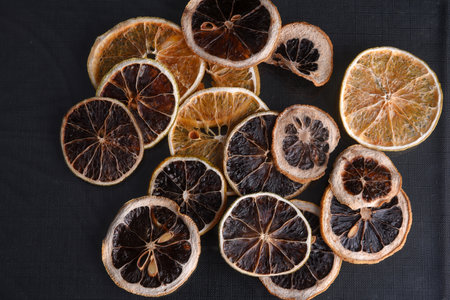 lemon and orange dehydrated and dried for use in drinks and sweetsの写真素材