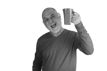 bald adult man with white beard isolated on white backgroundの写真素材