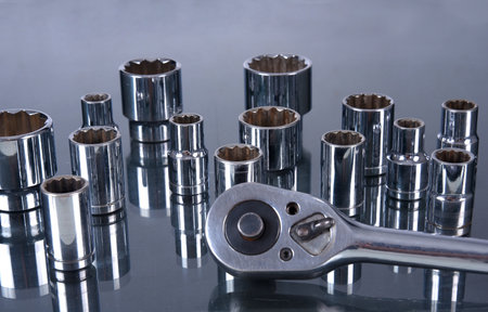 Set of torque wrenches or car repair. Professional tools. Torque wrench, tool with reversible...