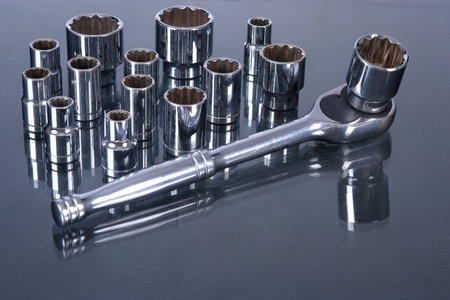 Set of torque wrenches or car repair. Professional tools. Torque wrench, tool with reversible...