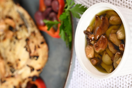 rustic potato roasted with garlic and spices snackの写真素材