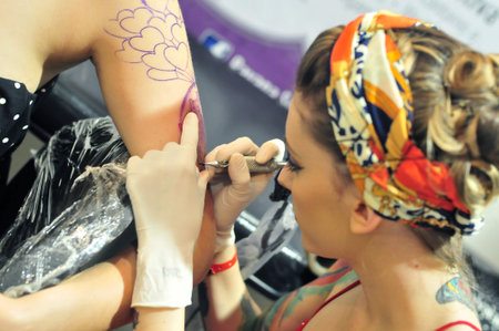 Goiania tattoo convention suspension equipment and inks for tattoos skin painting machine piercingのeditorial素材