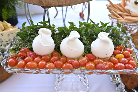 burrata italian cheese with tomatoes basil and olive oil healthy food