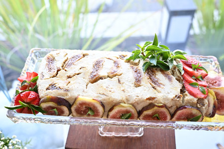 fig pie with cream healthy and tasty light foodの写真素材