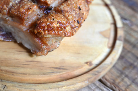 fatty food bacon crackling, fried pork skin pururuca, pork pancetta brazilian food porkの写真素材