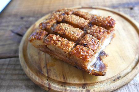 fatty food bacon crackling, fried pork skin pururuca, pork pancetta brazilian food porkの写真素材