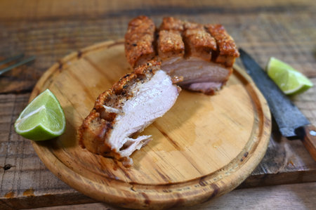 fatty food bacon crackling, fried pork skin pururuca, pork pancetta brazilian food porkの写真素材