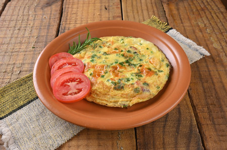 egg omelette with herbs and tomato sausage tasty and healthy food street food carbohydrate bar image