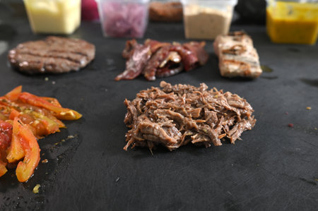 food preparation in kitchen, meat vegetables cook taste imageの写真素材