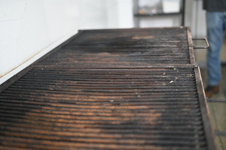 charcoal barbecue lit wood with fire for roasts tasteの写真素材