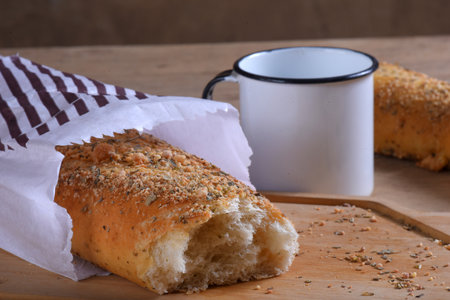 Baked wheat bread with herb seasoning seasoned baguette taste food