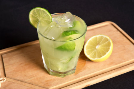 lemon drink, Brazilian caipirinha refreshing and alcoholic citrus fruit drink.の写真素材
