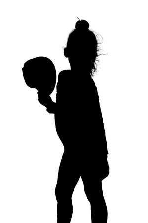 silhouette of woman standing black and white vector image Modern person portrait, beauty, female body line art. For use as a brochure template or for use in web designの写真素材