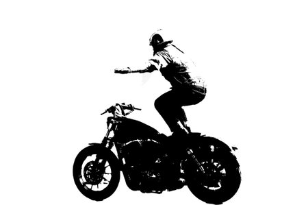 silhouette of motorcycle man standing on top of motorbike isolated on white transparent background...