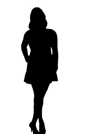 young woman silhouette and body expression black and white vector image fashion beauty on white background transparent mocup.の写真素材