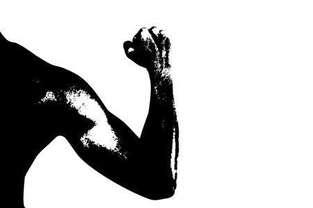 black vector image silhouette modern muscular body exercises, beauty, bodybuilding body line art. For use as a brochure template or for use in web designの写真素材