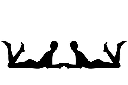 standing woman silhouette black and white vector image modern dancer, yoga, exercise beauty, female body line art. For use as a brochure template or for use in web design.の写真素材