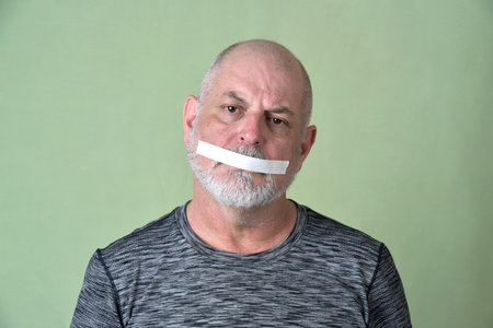 portrait adult man bald white beard face silence expression happy thoughtful male model gentleman in clothes modern image.の写真素材