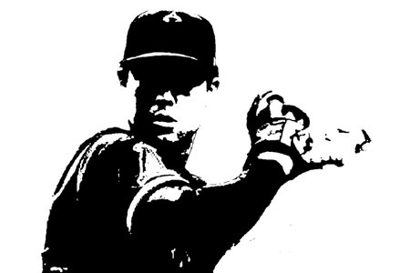 straight vector image silhouette modern baseball exercises stretching, beauty, body line art. For use as a brochure template or for use in web designの写真素材