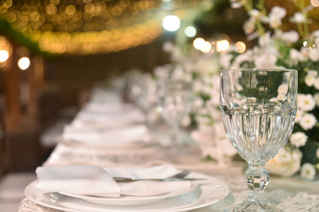 table set plates glasses bowls arrangements decoration party table imageの写真素材
