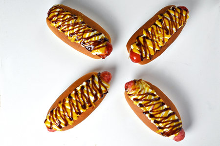 hot dog street food bread sausage and sauces typical food delicious flavor