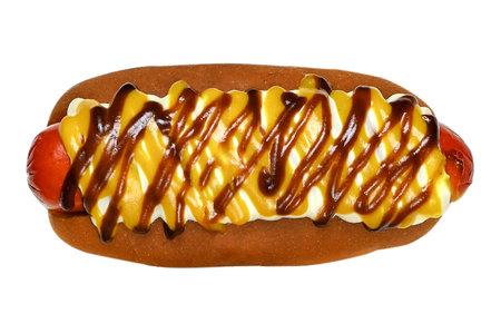 hot dog street food bread sausage and sauces typical food delicious flavorの写真素材