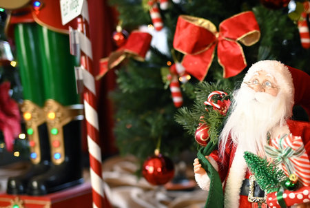 Christmas decoration Santa Claus snow gift blurred area holiday gifts image arrangements Christmas...