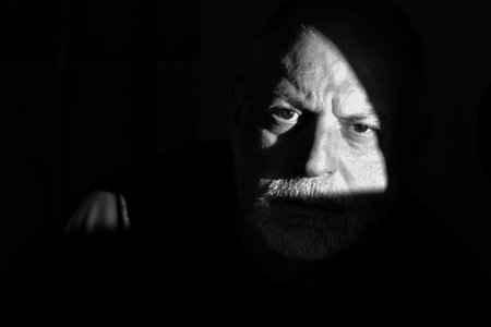portraits facial expression body movements modern man in black and white photo fine art silhouette image of expression lighting light and shadowの写真素材