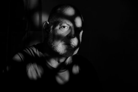 portraits facial expression body movements modern man in black and white photo fine art silhouette image of expression lighting light and shadowの写真素材
